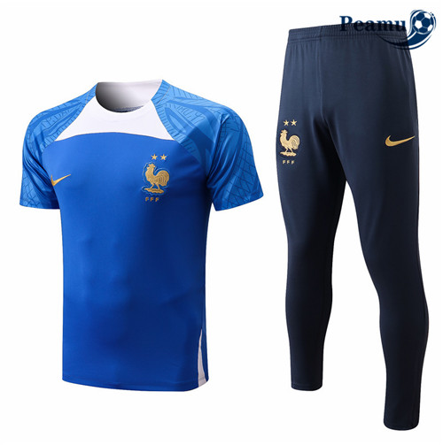 peamu.fr - Maillot foot Kit Entrainement Foot France + Pantalon Bleu 2022-2023 F144