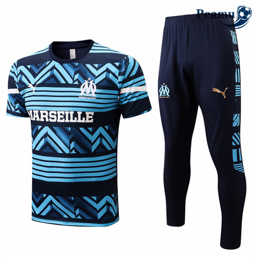 peamu.fr - Maillot foot Kit Entrainement Foot Marseille + Pantalon Bleu 2022-2023 F160