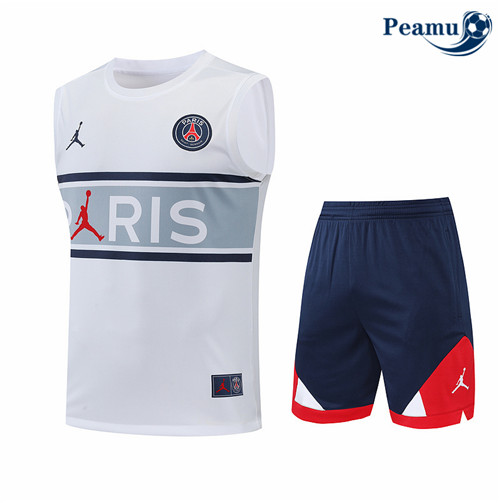 peamu.fr - Maillot foot Kit Entrainement Foot Paris PSG Debardeur + Pantalon Blanc 2022-2023 F164