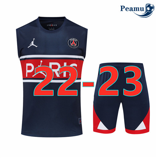 peamu.fr - Maillot foot Kit Entrainement Foot Paris PSG Debardeur + Pantalon Bleu 2022-2023 F165