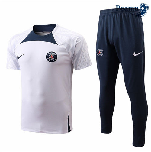 peamu.fr - Maillot foot Kit Entrainement Foot Paris PSG + Pantalon Blanc 2022-2023 F167