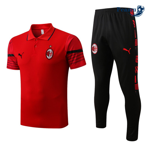 Peamu - Maillot Kit Entrainement Foot polo AC Milan + Pantalon Rouge/Noir 2022-2023