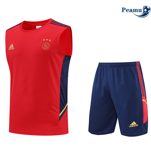 Peamu - Maillot Kit Entrainement Foot Ajax Debardeur + Pantalon Rouge/Bleu Marine 2022-2023