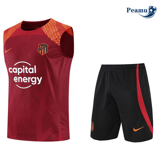 Peamu - Maillot Kit Entrainement Foot Atletico Madrid Debardeur + Pantalon Rouge/Noir 2022-2023