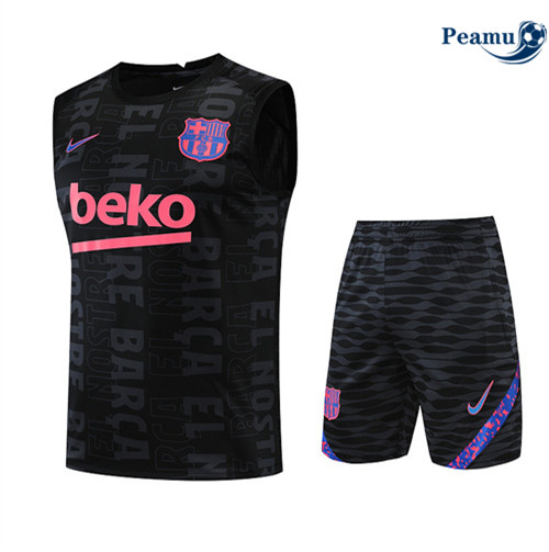 Peamu - Maillot Kit Entrainement Foot Barcelone Debardeur + Pantalon Noir 2022-2023