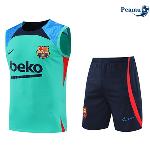 Peamu - Maillot Kit Entrainement Foot Barcelone Debardeur + Pantalon Vert/Bleu Marine 2022-2023