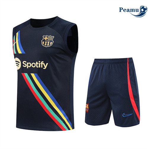 Peamu - Maillot Kit Entrainement Foot Barcelone Debardeur + Pantalon Bleu Marine 2022-2023