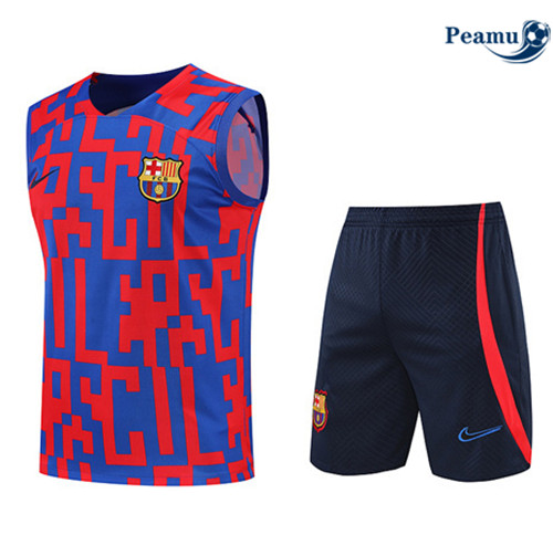Peamu - Maillot Kit Entrainement Foot Barcelone Debardeur + Pantalon Rouge/Bleu/Bleu Marine 2022-2023