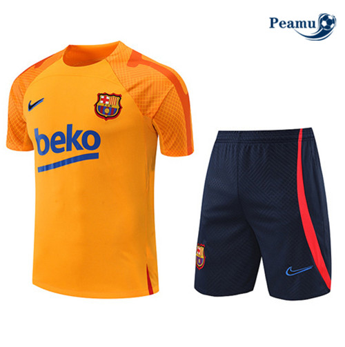 Peamu - Maillot Kit Entrainement Foot Barcelone + Pantalon Orange/Bleu Marine 2022-2023