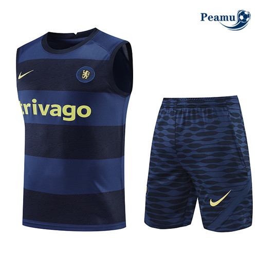 Peamu - Maillot Kit Entrainement Foot Chelsea Debardeur + Pantalon Bleu Marine 2022-2023