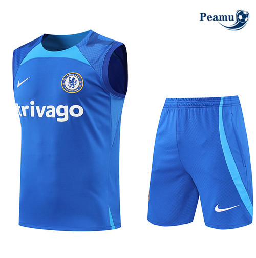 Peamu - Maillot Kit Entrainement Foot Chelsea Debardeur + Pantalon Bleu 2022-2023