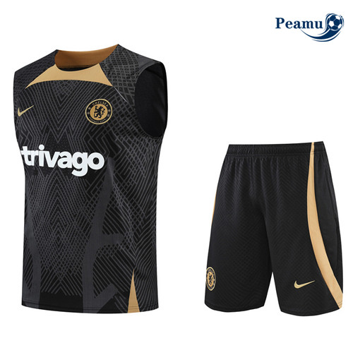 Peamu - Maillot Kit Entrainement Foot Chelsea Debardeur + Pantalon Noir 2022-2023