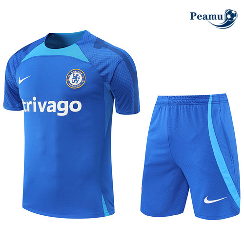 Peamu - Maillot Kit Entrainement Foot Chelsea + Pantalon Bleu 2022-2023