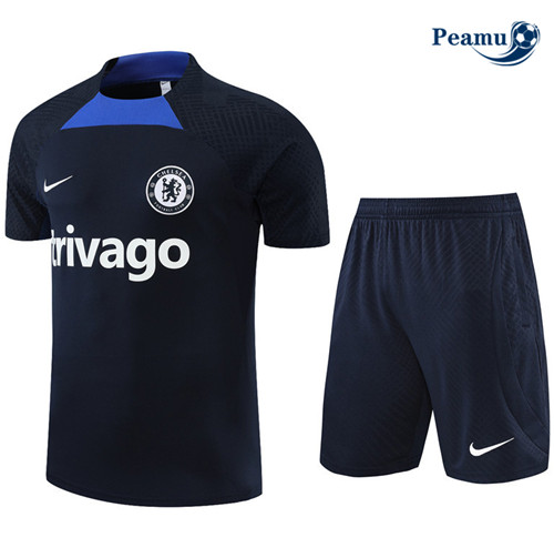 Peamu - Maillot Kit Entrainement Foot Chelsea + Pantalon Bleu Marine 2022-2023