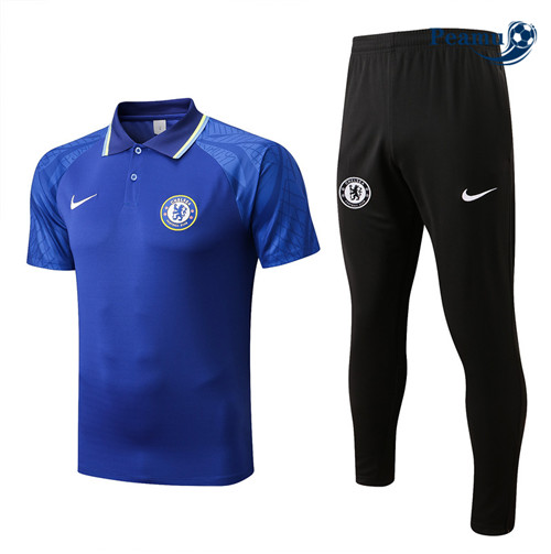 Peamu - Maillot Kit Entrainement Foot polo Chelsea + Pantalon Bleu/Noir 2022-2023