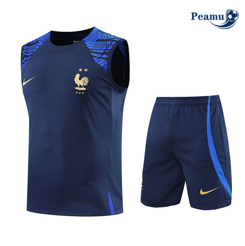 Peamu - Maillot Kit Entrainement Foot France Debardeur + Pantalon Bleu Marine 2022-2023