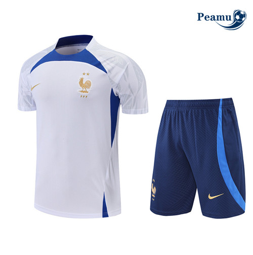 Peamu - Maillot Kit Entrainement Foot France + Pantalon Blanc/Bleu 2022-2023