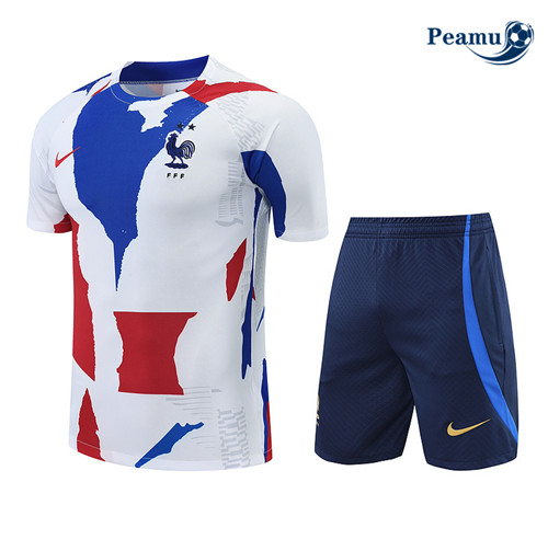 Peamu - Maillot Kit Entrainement Foot France + Pantalon Blanc/Bleu Marine 2022-2023