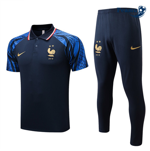 Peamu - Maillot Kit Entrainement Foot polo France + Pantalon Bleu Marine 2022-2023