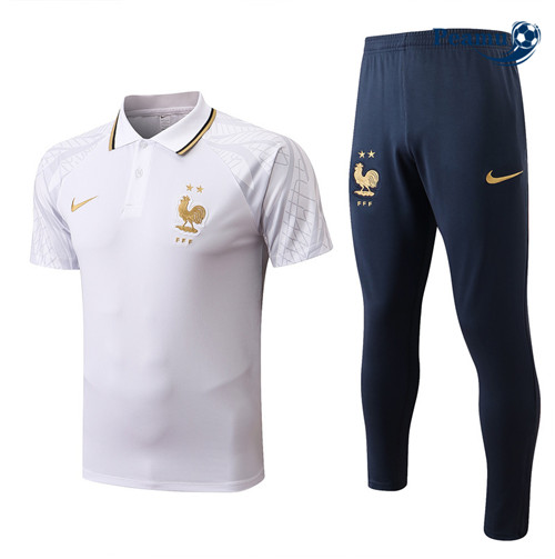 Peamu - Maillot Kit Entrainement Foot polo France + Pantalon Blanc/Bleu Marine 2022-2023