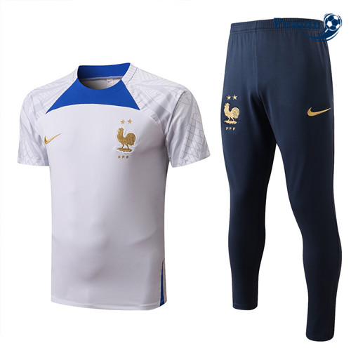 Peamu - Maillot Kit Entrainement Foot France + Pantalon Blanc/Bleu Marine 2022-2023