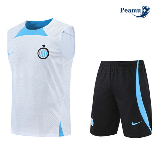 Peamu - Maillot Kit Entrainement Foot Inter Milan Debardeur + Pantalon Blanc 2022-2023