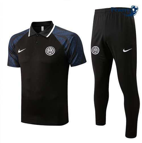 Peamu - Maillot Kit Entrainement Foot polo Inter Milan + Pantalon Noir 2022-2023