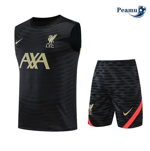 Peamu - Maillot Kit Entrainement Foot Liverpool Debardeur + Pantalon Noir 2022-2023