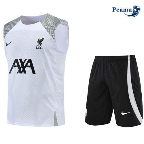 Peamu - Maillot Kit Entrainement Foot Liverpool Debardeur + Pantalon Blanc/Noir 2022-2023