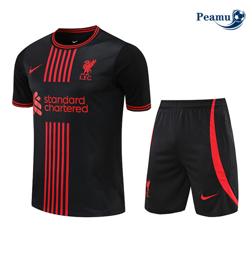 Peamu - Maillot Kit Entrainement Foot Liverpool + Pantalon Noir 2022-2023