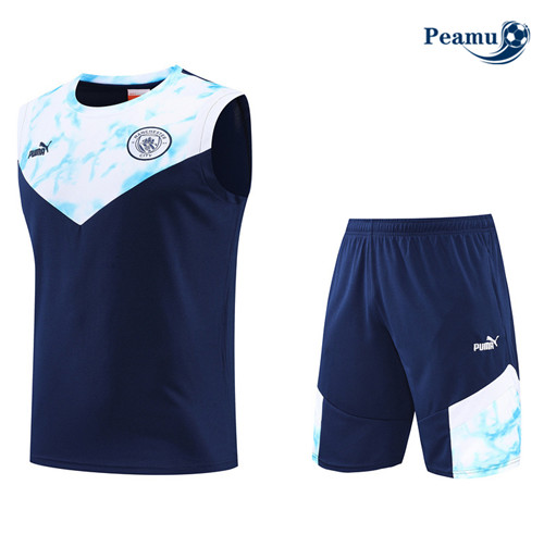 Peamu - Maillot Kit Entrainement Foot Manchester City Debardeur + Pantalon Bleu Marine 2022-2023