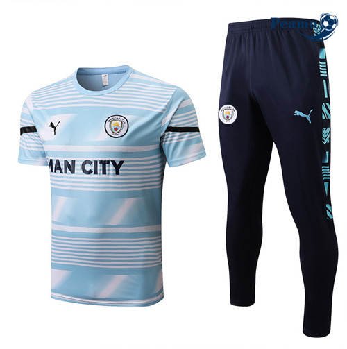Peamu - Maillot Kit Entrainement Foot Manchester City + Pantalon Bleu 2022-2023