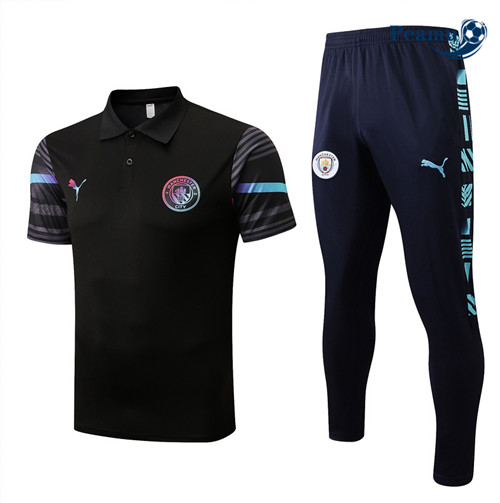 Peamu - Maillot Kit Entrainement Foot Manchester City + Pantalon Noir/Bleu Marine 2022-2023