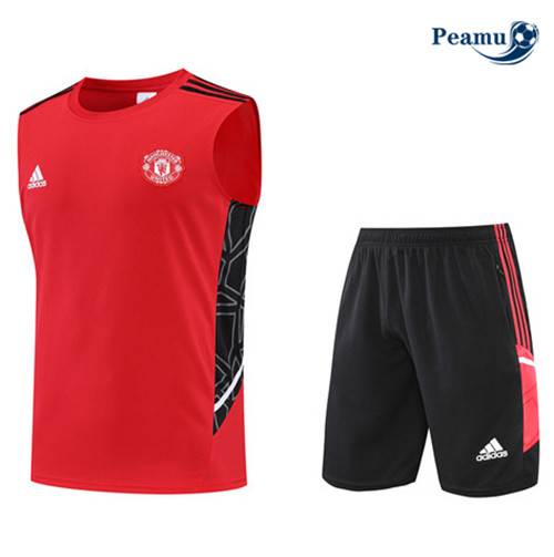 Peamu - Maillot Kit Entrainement Foot Manchester United Debardeur + Pantalon Rouge/Noir 2022-2023