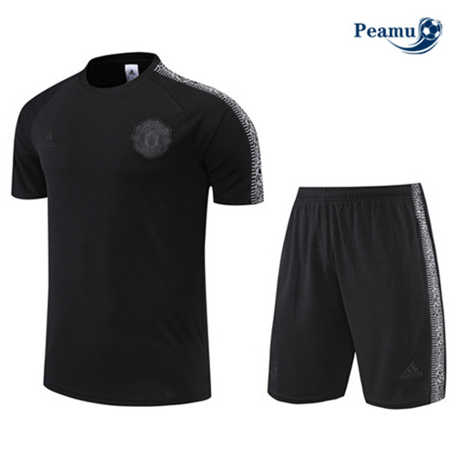 Peamu - Maillot Kit Entrainement Foot Manchester United + Pantalon Noir 2022-2023