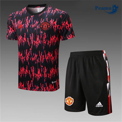 Peamu - Maillot Kit Entrainement Foot Manchester United + Pantalon Noir/Rouge 2022-2023