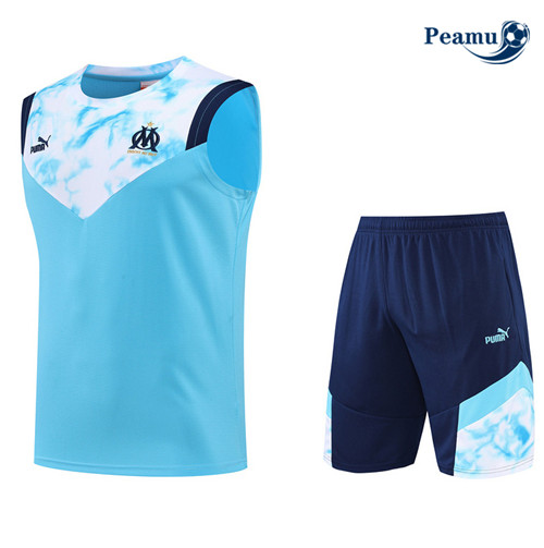 Peamu - Maillot Kit Entrainement Foot Marseille Debardeur + Pantalon Bleu 2022-2023