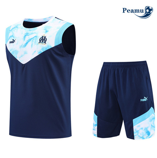 Peamu - Maillot Kit Entrainement Foot Marseille Debardeur + Pantalon Bleu Marine 2022-2023