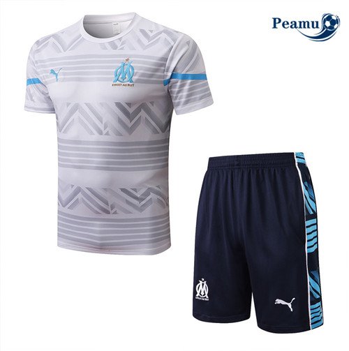Peamu - Maillot Kit Entrainement Foot Marseille + Pantalon Blanc/Bleu Marine 2022-2023