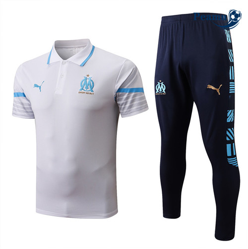 Peamu - Maillot Kit Entrainement Foot polo Marseille + Pantalon Blanc/Bleu Marine 2022-2023
