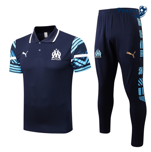Peamu - Maillot Kit Entrainement Foot polo Marseille + Pantalon Bleu Marine 2022-2023