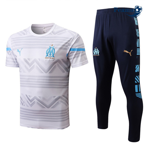 Peamu - Maillot Kit Entrainement Foot Marseille + Pantalon Blanc/Bleu Marine 2022-2023