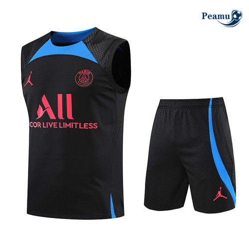 Peamu - Maillot Kit Entrainement Foot Paris PSG Debardeur + Pantalon Noir 2022-2023