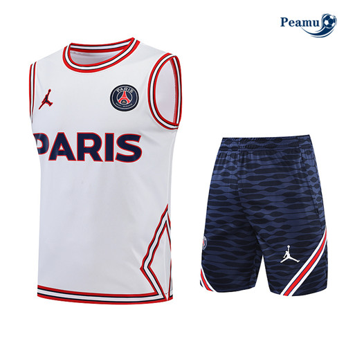 Peamu - Maillot Kit Entrainement Foot Paris PSG Debardeur + Pantalon Blanc/Bleu Marine 2022-2023