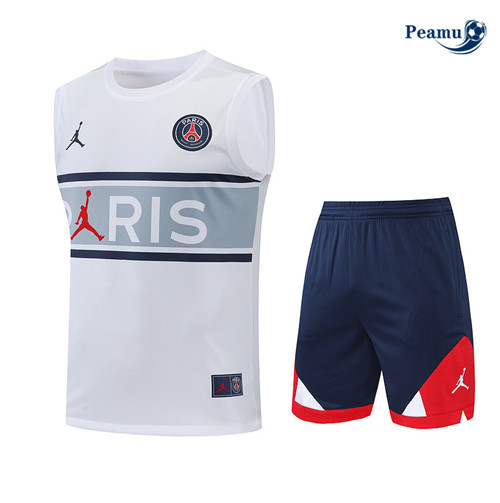 Peamu - Maillot Kit Entrainement Foot Paris PSG Debardeur + Pantalon Blanc/Bleu Marine 2022-2023