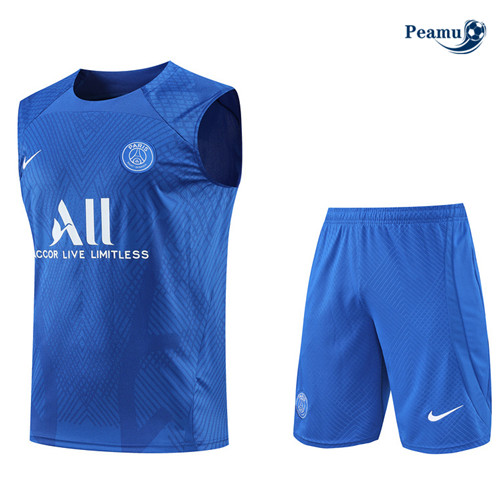 Peamu - Maillot Kit Entrainement Foot Paris PSG Debardeur + Pantalon Bleu 2022-2023