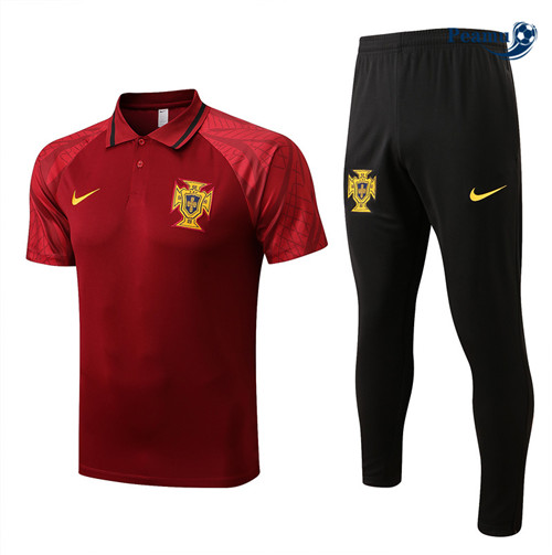 Peamu - Maillot Kit Entrainement Foot polo Portugal + Pantalon Rouge/Noir 2022-2023