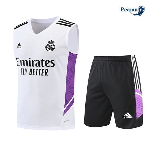 Peamu - Maillot Kit Entrainement Foot Real Madrid Debardeur + Pantalon Blanc/Noir 2022-2023