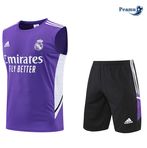 Peamu - Maillot Kit Entrainement Foot Real Madrid Debardeur + Pantalon Violet/Noir 2022-2023