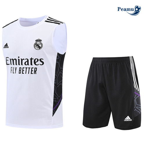 Peamu - Maillot Kit Entrainement Foot Real Madrid Debardeur + Pantalon Blanc/Noir 2022-2023